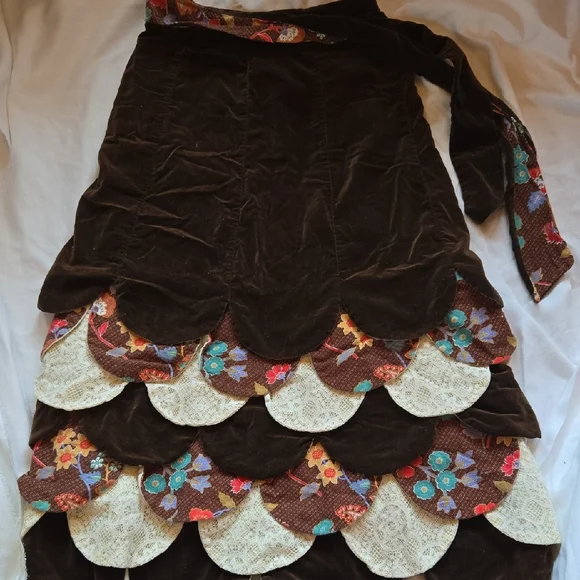 Boho Scalloped Layered Velvet Skirt in Brown - Picture 1 of 12